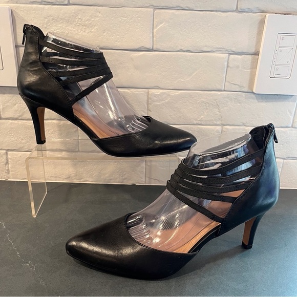 Kelly & Katie sz 9.5 black leather strappy pointy toe heels - Picture 3 of 15